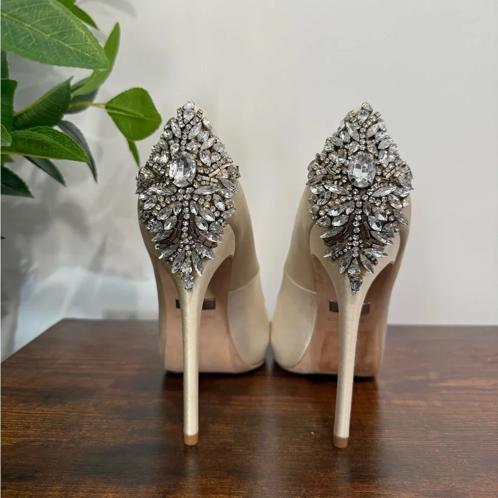Badgley Mischka Kiara Peep Toe Platform Heel in Ivory Satin - Picture 4 of 8